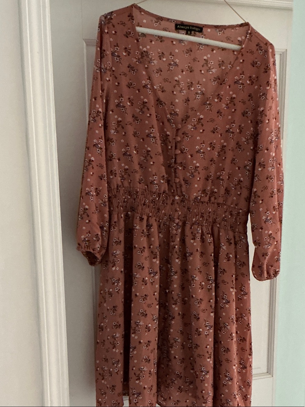 Always Indigo Rust Floral Long-Sleeve Smocked Waist Dress size 1x